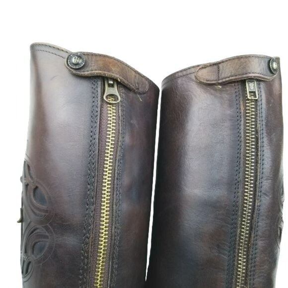 Frye Logo Embossed Melissa back button zip tall Riding Boots womens 6 - Picture 4 of 16